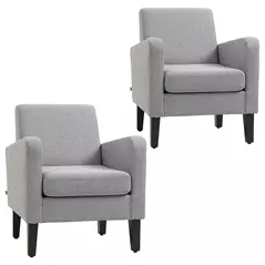 HOMCOM 2 Pieces Modern Armchairs with Rubber Wood Legs, Upholstered Accent Chairs, Single Sofa for Living Room, Bedroom, Light Grey - 1