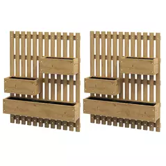 Outsunny Set of 2 Wall-mounted Wooden Garden Planters with Trellis, Drainage Holes and Movable Planter Boxes, Wall Raised Garden Bed for Patio, Carbonised - 1