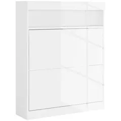 HOMCOM 16 Shoe Pair Storage Cabinet, with Flip Doors - High Gloss White - 1