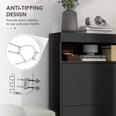 HOMCOM 16 Shoe Pair Storage Cabinet, with Flip Doors - High Gloss Black - 6