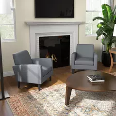 HOMCOM 2 Pieces Modern Armchairs with Rubber Wood Legs, Upholstered Accent Chairs, Single Sofa for Living Room, Bedroom, Grey - 2