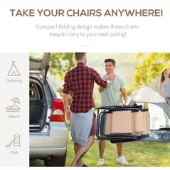 Outsunny 2 Piece Foldable Reclining Garden Chair with Headrest, Zero Gravity Deck Sun Lounger Seat Chair with Footrest, Armrest, Cup Holder & Canopy Shade, Beige - 6