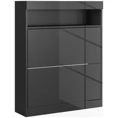 HOMCOM 16 Shoe Pair Storage Cabinet, with Flip Doors - High Gloss Black - 1