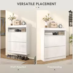 HOMCOM 16 Shoe Pair Storage Cabinet, with Flip Doors - High Gloss White - 4
