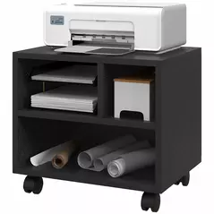 HOMCOM Three-Compartment Printer Cabinet, with Wheels - Black - 1