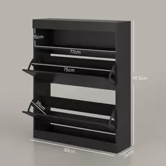 HOMCOM 16 Shoe Pair Storage Cabinet, with Flip Doors - High Gloss Black - 3