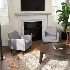 HOMCOM 2 Pieces Modern Armchairs with Rubber Wood Legs, Upholstered Accent Chairs, Single Sofa for Living Room, Bedroom, Light Grey - 2