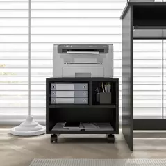 HOMCOM Three-Compartment Printer Cabinet, with Wheels - Black - 9