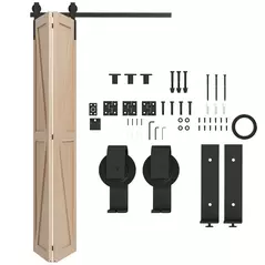 HOMCOM 4FT/122CM Bi-Folding Sliding Barn Door Hardware Track Kit, Heavy Duty Sliding Door Kit for 2 Doors with J Shape Hanger - 1