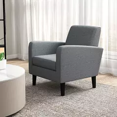 HOMCOM 2 Pieces Modern Armchairs with Rubber Wood Legs, Upholstered Accent Chairs, Single Sofa for Living Room, Bedroom, Grey - 9