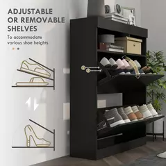 HOMCOM 16 Shoe Pair Storage Cabinet, with Flip Doors - High Gloss Black - 5