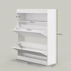 HOMCOM 16 Shoe Pair Storage Cabinet, with Flip Doors - High Gloss White - 3