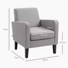 HOMCOM 2 Pieces Modern Armchairs with Rubber Wood Legs, Upholstered Accent Chairs, Single Sofa for Living Room, Bedroom, Light Grey - 3