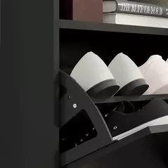 HOMCOM 16 Shoe Pair Storage Cabinet, with Flip Doors - High Gloss Black - 9