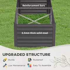 Outsunny Set of 2 Raised Beds for Garden, Galvanised Steel Outdoor Planters with Multi-reinforced Rods for Vegetables, Plants, Flowers and Herbs, 180 x 90 x 59 cm, Dark Grey - 5