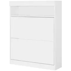 HOMCOM 16 Shoe Pair Storage Cabinet, with Flip Doors - High Gloss White - 1