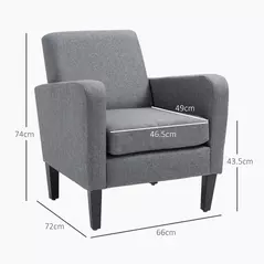 HOMCOM 2 Pieces Modern Armchairs with Rubber Wood Legs, Upholstered Accent Chairs, Single Sofa for Living Room, Bedroom, Grey - 3
