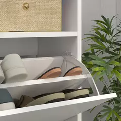 HOMCOM 16 Shoe Pair Storage Cabinet, with Flip Doors - High Gloss White - 8