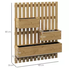 Outsunny Set of 2 Wall-mounted Wooden Garden Planters with Trellis, Drainage Holes and Movable Planter Boxes, Wall Raised Garden Bed for Patio, Carbonised - 3