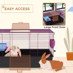 PawHut Chinchillas Small Rabbit Guinea Pig Small Animal Cage, Pet Playhouse, with Platform, Ramp, 99 x 52 x 53cm, Black - 7