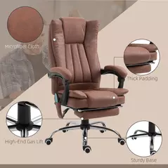 Vinsetto Office Chair with Massage and Heat, Microfibre Reclining Computer Desk Chair with Footrest and Adjustable Height, Swivel Wheels for Home Office, Brown - 7