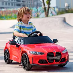 AIYAPLAY 12V BMW Licensed Kids Car, with Easy Transport, Remote Control, Suspension, Music, Horn, LED Lights, Red - 2