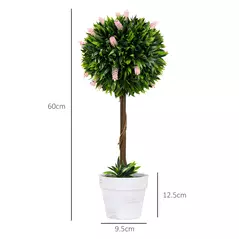 HOMCOM Set of 2 Decorative Artificial Plants Ball Trees with Flower for Home Indoor Outdoor Decor, 60cm ,Pink - 3