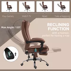 Vinsetto Office Chair with Massage and Heat, Microfibre Reclining Computer Desk Chair with Footrest and Adjustable Height, Swivel Wheels for Home Office, Brown - 9