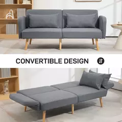 HOMCOM Two-Seater Click-Clack Sofa Bed, with Pillows - Grey - 4