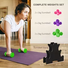 SPORTNOW 2 x 1kg, 2 x 2kg, 2 x 3kg Dumbbells Set with Dumbbell Rack, Hand Weights for Home Gym Training - 4