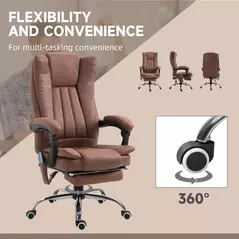 Vinsetto Office Chair with Massage and Heat, Microfibre Reclining Computer Desk Chair with Footrest and Adjustable Height, Swivel Wheels for Home Office, Brown - 5