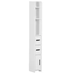 kleankin Modern Bathroom Storage Cabinet, Freestanding Tall Bathroom Cabinet with Open Shelves and 3 Cupboards with Door, for Bedroom Hallway, White - 1