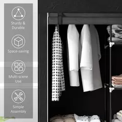 HOMCOM Fabric Wardrobe, Portable Wardrobe with 6 Shelves, 1 Hanging Rail, Foldable Closets, 103 x 43 x 162.5 cm, Black - 6