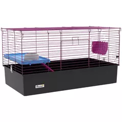 PawHut Chinchillas Small Rabbit Guinea Pig Small Animal Cage, Pet Playhouse, with Platform, Ramp, 99 x 52 x 53cm, Black - 1