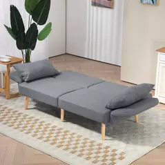 HOMCOM Two-Seater Click-Clack Sofa Bed, with Pillows - Grey - 8