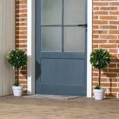 HOMCOM Set of 2 Decorative Artificial Plants Ball Trees with Flower for Home Indoor Outdoor Decor, 60cm ,Pink - 2