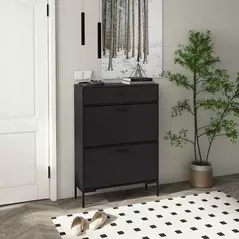 HOMCOM Three Drawer Slim Shoe Storage Cabinet, 12 Shoe Pairs - Black - 2