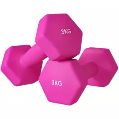 SPORTNOW 2 x 3kg Hexagonal Dumbbells Weights Set with Non-Slip Grip for Home Gym Workout, Pink - 1