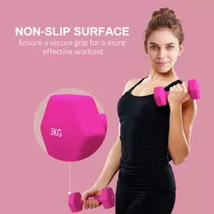 SPORTNOW 2 x 3kg Hexagonal Dumbbells Weights Set with Non-Slip Grip for Home Gym Workout, Pink - 6