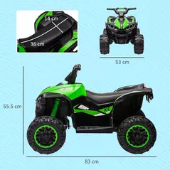 HOMCOM 12V Ride-On Quad Bike w/ Music, Horn, for Ages 3-5 Years - Green - 3