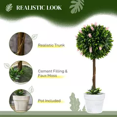HOMCOM Set of 2 Decorative Artificial Plants Ball Trees with Flower for Home Indoor Outdoor Decor, 60cm ,Pink - 4
