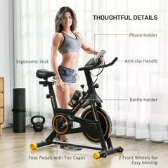 HOMCOM Exercise Bike, Indoor Cycling, with LCD Display, Heart Rate, Sensor - Black and Orange - 7
