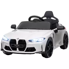 AIYAPLAY 12V BMW Licensed Kids Car, with Easy Transport, Remote Control, Suspension, Music, Horn, LED Lights, White - 1