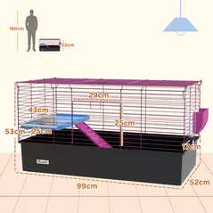 PawHut Chinchillas Small Rabbit Guinea Pig Small Animal Cage, Pet Playhouse, with Platform, Ramp, 99 x 52 x 53cm, Black - 3
