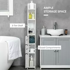 kleankin Modern Bathroom Storage Cabinet, Freestanding Tall Bathroom Cabinet with Open Shelves and 3 Cupboards with Door, for Bedroom Hallway, White - 4