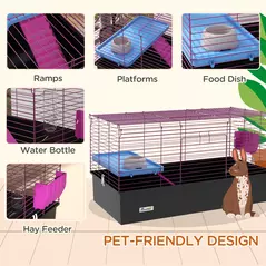 PawHut Chinchillas Small Rabbit Guinea Pig Small Animal Cage, Pet Playhouse, with Platform, Ramp, 99 x 52 x 53cm, Black - 5