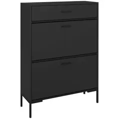HOMCOM Three Drawer Slim Shoe Storage Cabinet, 12 Shoe Pairs - Black - 1