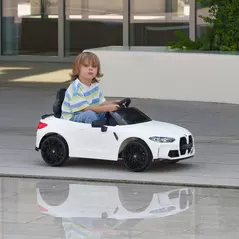 AIYAPLAY 12V BMW Licensed Kids Car, with Easy Transport, Remote Control, Suspension, Music, Horn, LED Lights, White - 2