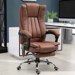 Vinsetto Office Chair with Massage and Heat, Microfibre Reclining Computer Desk Chair with Footrest and Adjustable Height, Swivel Wheels for Home Office, Brown - 2