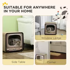 PawHut 2 in 1 TV Shape Cat Scratching Board House with Catnip, for Indoor Cats, Brown - 4